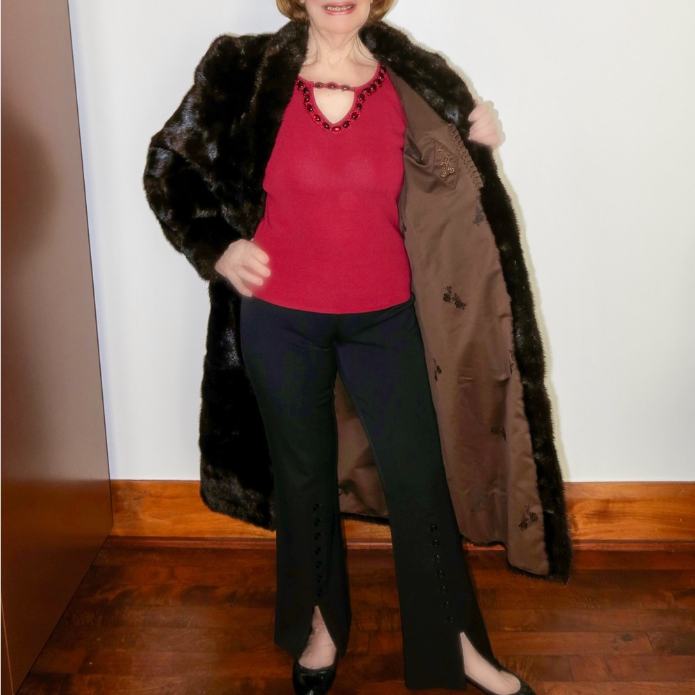 Real Mink Fur Coat Black Mahogany Full Length Size M Vintage - Picture 3 of 3